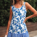 Sky Blue Small Dior Ruffle Hem Patchwork Dress