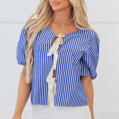 Dream Stripe Tied Front Blouse