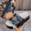  Dual Buckle Studded Platform Sandal Slippers