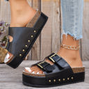  Dual Buckle Studded Platform Sandal Slippers
