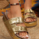  Dual Buckle Studded Platform Sandal Slippers