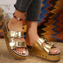  Dual Buckle Studded Platform Sandal Slippers