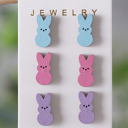 White Dylan Bunny Doll Wooden Earrings