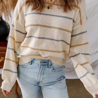 Eden Striped Ribbed Edge Drop Shoulder Sweater