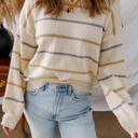 Multicolored Small Eden Striped Ribbed Edge Drop Shoulder Sweater