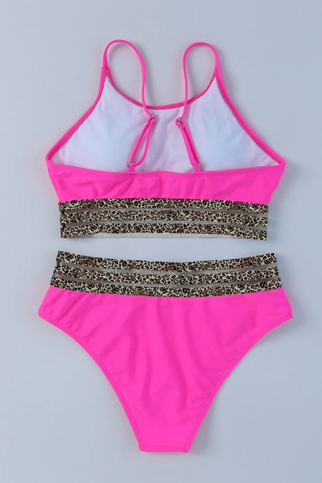 Edith Leopard Mesh Trim 2pcs Bikini Swimsuit