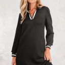 Black Medium Edith Sleeve Shift Mini Dress