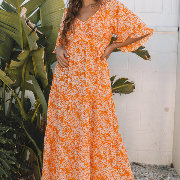 Eileen Floral V Neck Wide Sleeve Maxi Dress | Jane.com