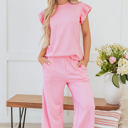 Pink Large Elaine Textured Pearled Ruffled Sleeve Set