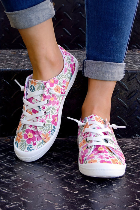 Elani Flower Lace-up Slip-on Canvas Shoes