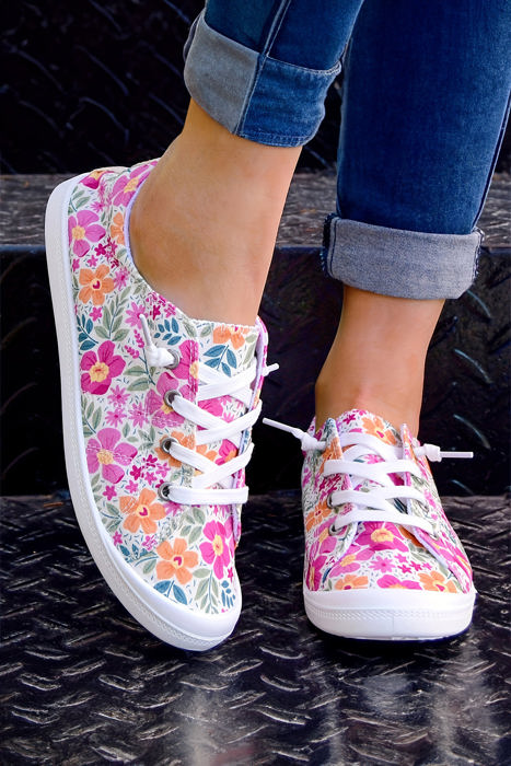 Elani Flower Lace-up Slip-on Canvas Shoes