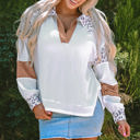 White XL Eleanor Leopard Turn-down Collar Waffle Top
