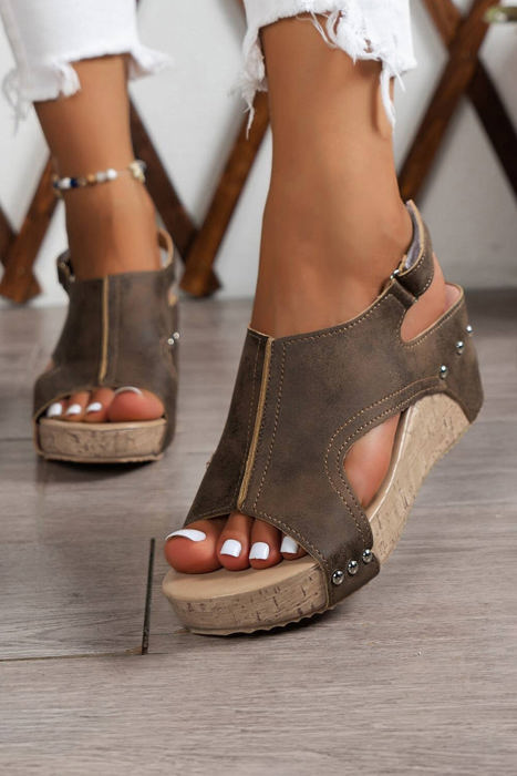 Eleanor Studded Cut Out Wedge Sandals