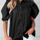 Black Large Elena Puff Sleeve Loose Shirt