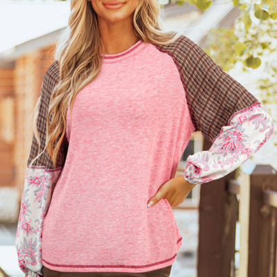 Elena Raglan Sleeve Ribbed Knit Patchwork Blouse