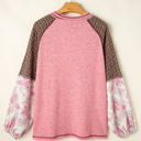  Elena Raglan Sleeve Ribbed Knit Patchwork Blouse