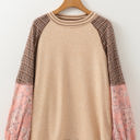  Elena Raglan Sleeve Ribbed Knit Patchwork Blouse