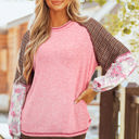 Fushia XXL Elena Raglan Sleeve Ribbed Knit Patchwork Blouse