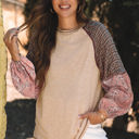 Jet Stream XXL Elena Raglan Sleeve Ribbed Knit Patchwork Blouse