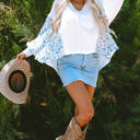  Eliana Floral Patchwork V Neck Blouse