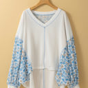  Eliana Floral Patchwork V Neck Blouse