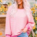 Pink Stripe XL Eliana Loose Drop Shoulder Long Sleeve Top