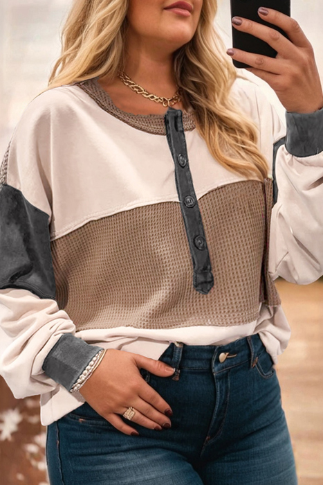 Eliana Patchwork Loose Henley Top