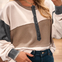  Eliana Patchwork Loose Henley Top