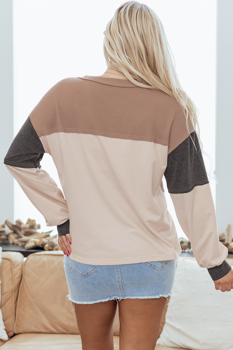 Eliana Patchwork Loose Henley Top