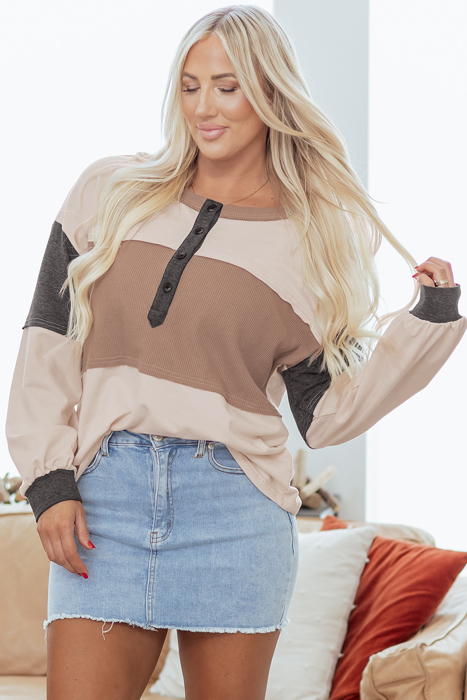 Eliana Patchwork Loose Henley Top