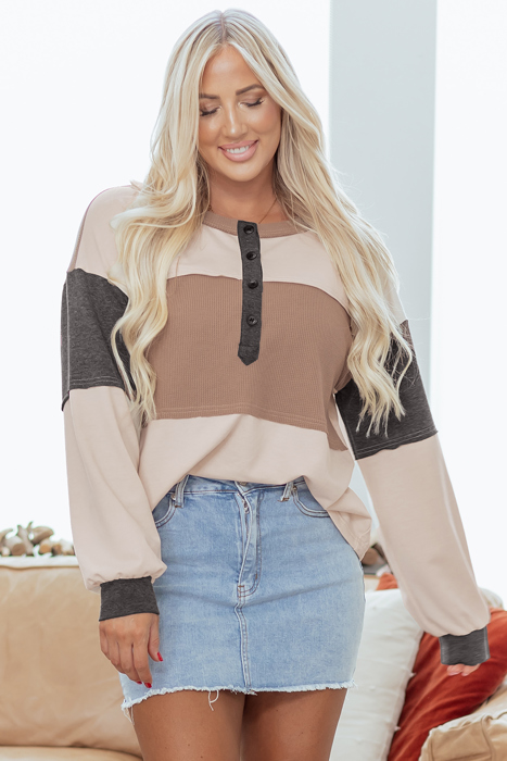 Eliana Patchwork Loose Henley Top