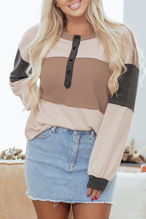 Eliana Patchwork Loose Henley Top