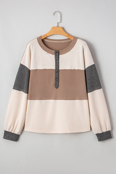 Eliana Patchwork Loose Henley Top