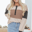 Brown XL Eliana Patchwork Loose Henley Top