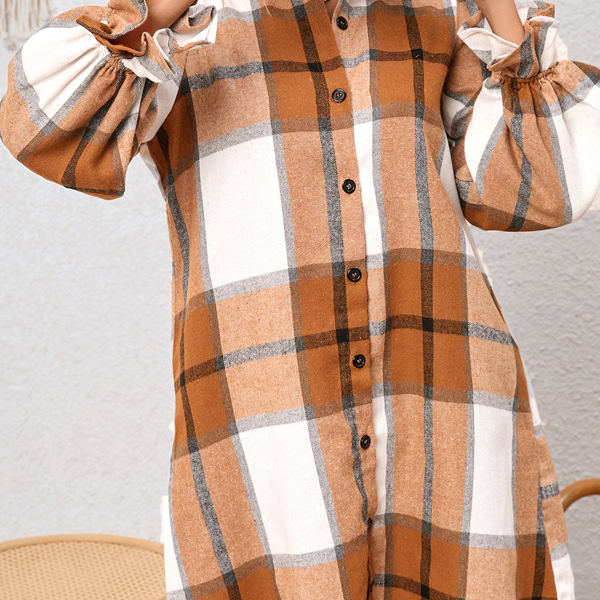 ミストレアス ワンピースFur Sleeve Plaid Shirt Dress Fur Sleeve Plaid Shirt Dress - MISTREASS