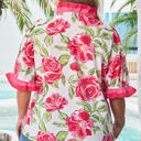  Elise Plus Size Floral Frilled Stripes Blouse