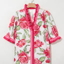  Elise Plus Size Floral Frilled Stripes Blouse