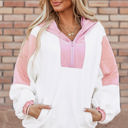 White Large Eliza Patchwork Half Zip Oversized Sherpa Hoodie