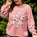 Peach Blossom 2X Elizabeth applique Drop Shoulder Sweatshirt