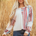  Elizabeth Striped Waffle Exposed Seam Casual Knit Top