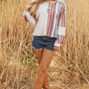  Elizabeth Striped Waffle Exposed Seam Casual Knit Top