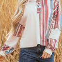  Elizabeth Striped Waffle Exposed Seam Casual Knit Top
