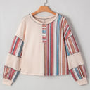  Elizabeth Striped Waffle Exposed Seam Casual Knit Top
