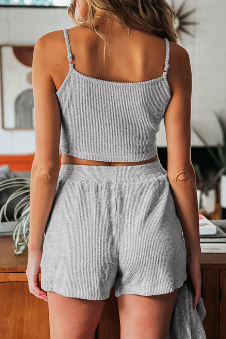 Ella 3 Pieces Rib Crop Camisole Set with Cardigan