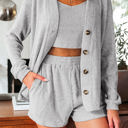  Ella 3 Pieces Rib Crop Camisole Set with Cardigan