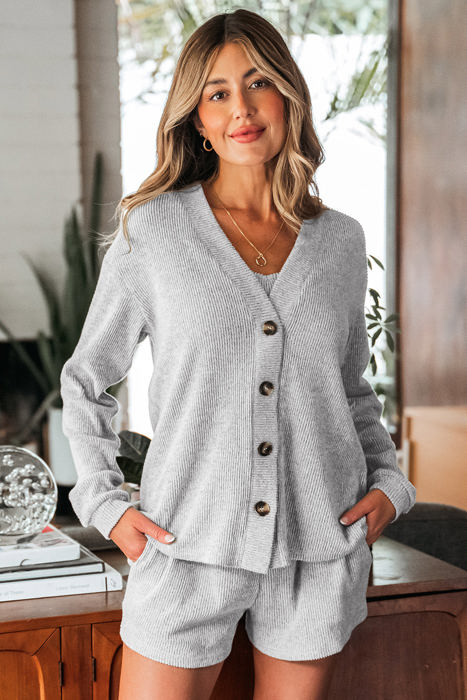 Ella 3 Pieces Rib Crop Camisole Set with Cardigan