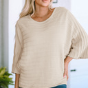 Apricot Medium Ella Ribbed Knit Dolman Sweater