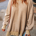 Khaki Medium Ella Ribbed Trim Oversized Sweatshirt