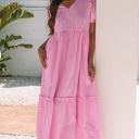  Ella Stripe V Neck Puff Short Sleeve Maxi Dress