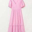  Ella Stripe V Neck Puff Short Sleeve Maxi Dress